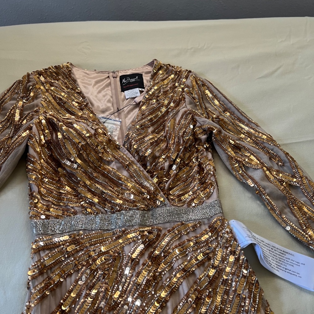 NWT Mac Duggal Long Sleeve Sequin Streaked Copper Dress 5438 - Picture 9 of 12